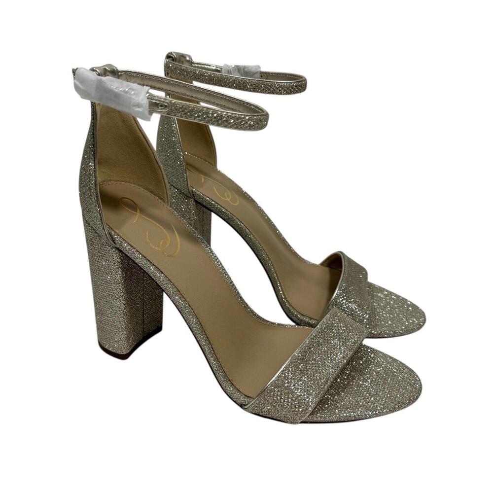 Sam Edelman Women’s Size 9 Wide Light Gold Mesh Yaro Ankle Strap Block Heels - Picture 1 of 9